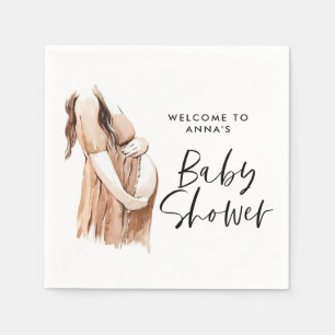 Serviette En Papier Baby shower aquarelle illustration script simple