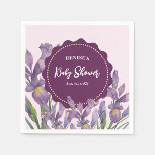 Serviette En Papier Baby shower Aquarelle Purple Irises Botanique Fav