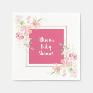 Serviette En Papier Baby shower   Aquarelle rose or corail