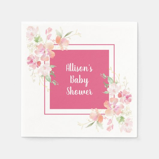 Serviette En Papier Baby shower | Aquarelle rose or corail (Devant)