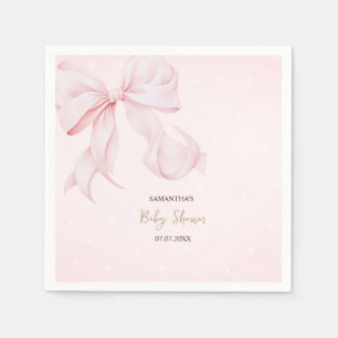 Serviette En Papier Baby shower Aquarelle Ruban rose Points roses