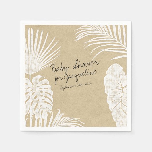 Serviette En Papier Baby shower Aquarelle Tropicale Feuille Côtière Kr (Devant)