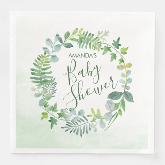 Serviette En Papier Baby shower Aquarelle Verdure couronne (Devant)