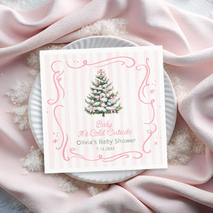 Serviette En Papier Baby Shower Arbre de Noël Hiver Rose