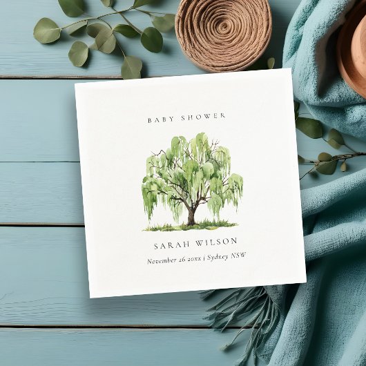Serviette En Papier Baby Shower Arbre de Saule Aquarelle Vert Rustique