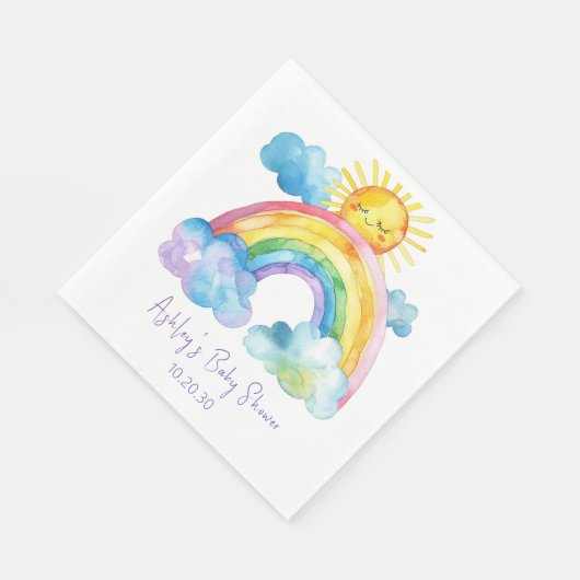 Serviette En Papier Baby shower arc-en-ciel aquarelle (Coin)