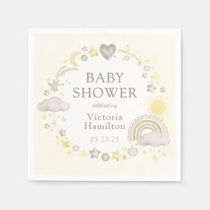 Serviette En Papier Baby Shower Arc-en-Ciel Aquarelle Bohème