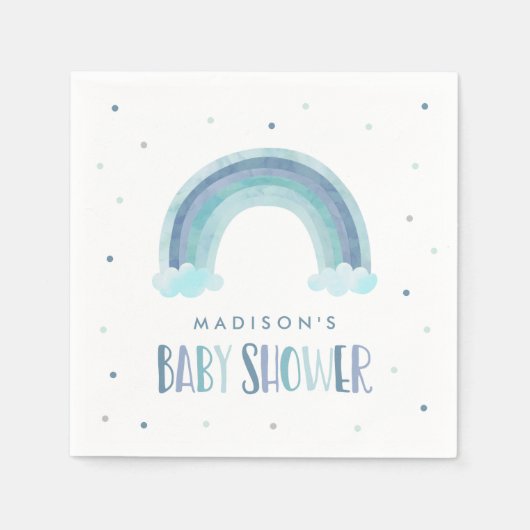 Serviette En Papier Baby shower arc-en-ciel bleu aquarelle (Devant)