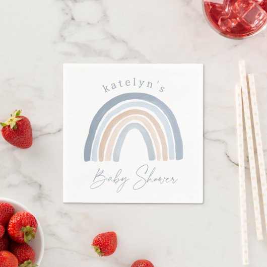 Serviette En Papier Baby shower arc-en-ciel bleu neutre Boho (En situation)
