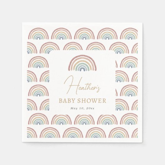 Serviette En Papier Baby shower arc-en-ciel Boho (Devant)