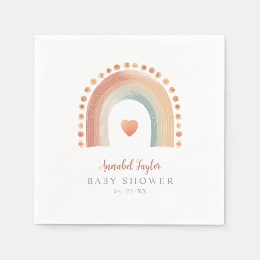 Serviette En Papier Baby shower Arc-en-ciel Boho Napkins - Arête Aquar (Devant)