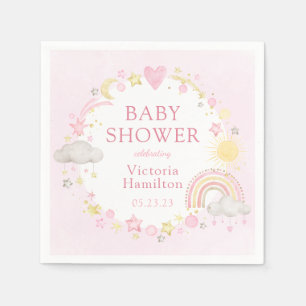 Serviette En Papier Baby shower arc-en-ciel de la fille aquarelle