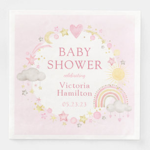 Serviette En Papier Baby shower arc-en-ciel de la fille aquarelle