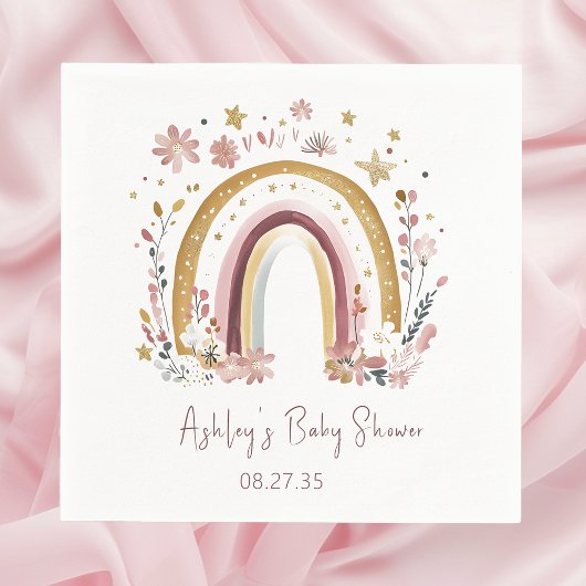 Serviette En Papier Baby shower arc-en-ciel floral Boho