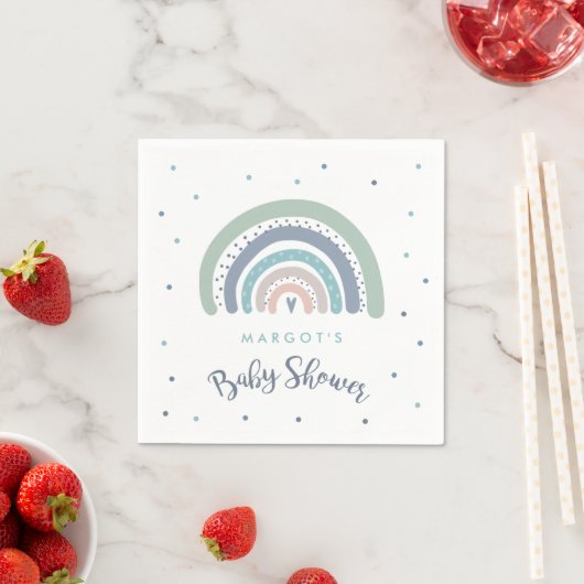 Serviette En Papier Baby shower arc-en-ciel Pastel Muet (En situation)