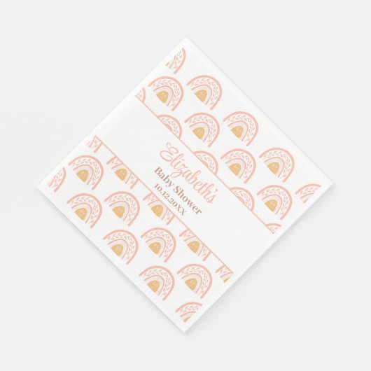 Serviette En Papier Baby shower arc-en-ciel rose Boho (Coin)