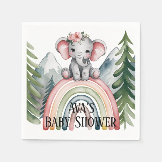 Serviette En Papier Baby shower arc-en-ciel Whimsical Elephant (Devant)