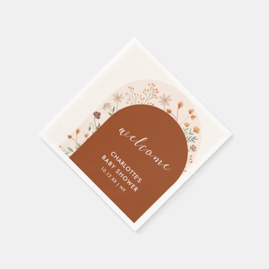 Serviette En Papier Baby shower Arch Fleur sauvage en terre cuite Boho (Coin)