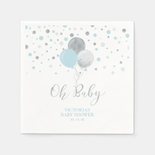 Serviette En Papier Baby-Shower Argent Et Bleu Oh Bébé