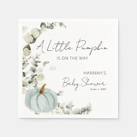 Serviette En Papier Baby shower Automne Un Peu Citrouille Bleu (Devant)
