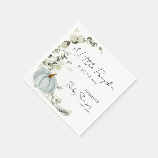 Serviette En Papier Baby shower Automne Un Peu Citrouille Bleu (Coin)