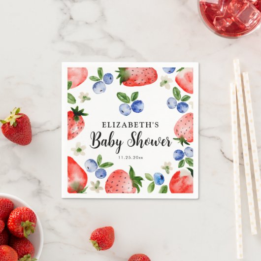 Serviette En Papier Baby shower aux bleuets et aux fraises (En situation)