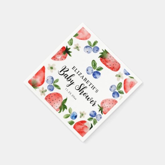 Serviette En Papier Baby shower aux bleuets et aux fraises (Coin)