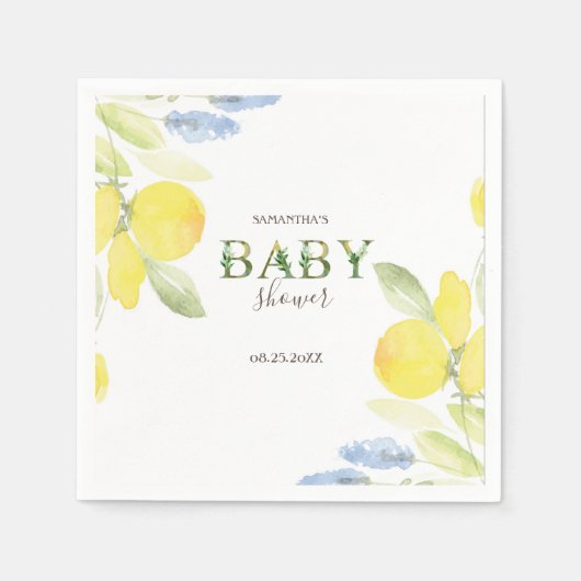 Serviette En Papier Baby shower aux citrons aquarelles (Devant)