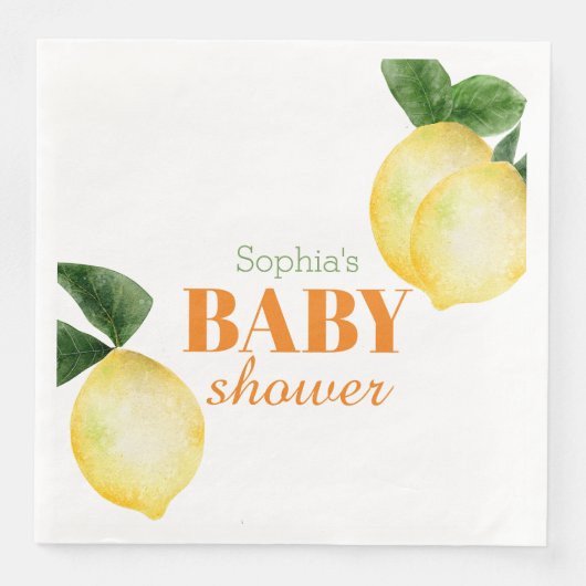 Serviette En Papier Baby shower aux citrons aquarelles (Devant)