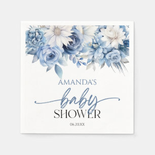 Serviette En Papier Baby shower aux fleurs bleues poussiéreuses