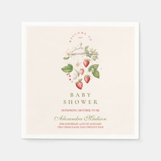 Serviette En Papier Baby shower aux fraises (Devant)