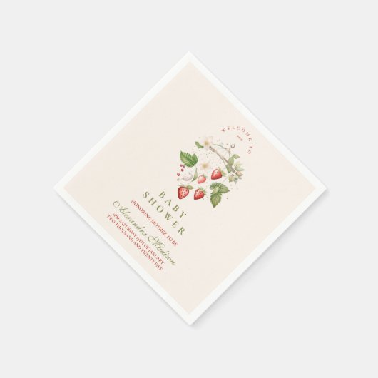 Serviette En Papier Baby shower aux fraises (Coin)