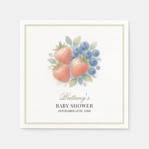 Serviette En Papier Baby shower aux fraises et aux bleuets