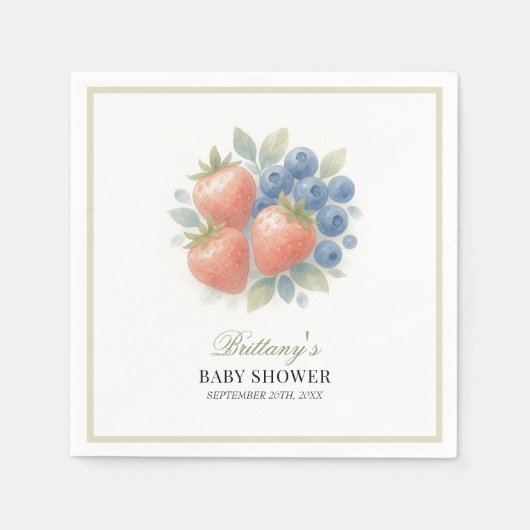 Serviette En Papier Baby shower aux fraises et aux bleuets (Devant)