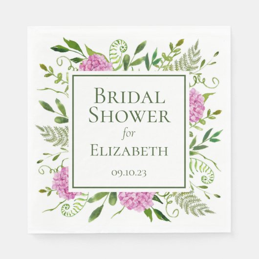 Serviette En Papier Baby Shower aux Hortensias Roses  (Devant)