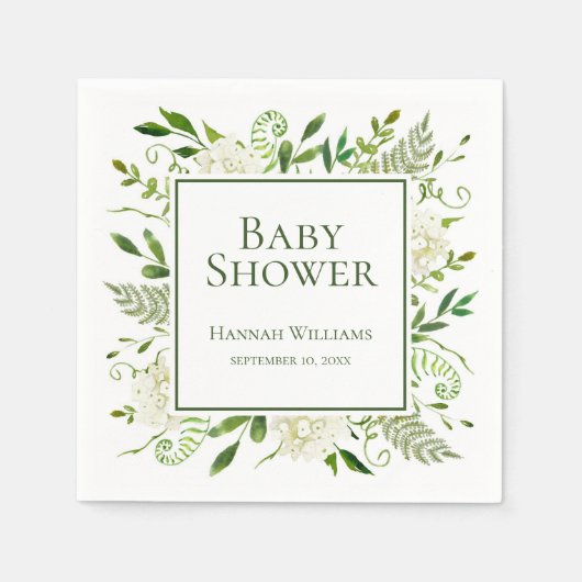 Serviette En Papier Baby Shower aux Hydrangeas Blanches (Devant)