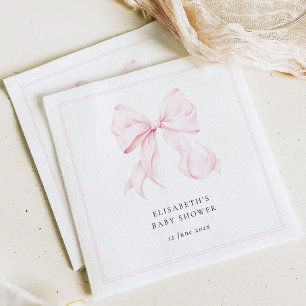 Serviette En Papier Baby-Shower avec un Nœud Rose