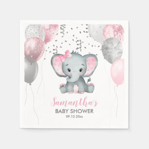 Serviette En Papier Baby shower Ballons roses Eléphant fille mignonne