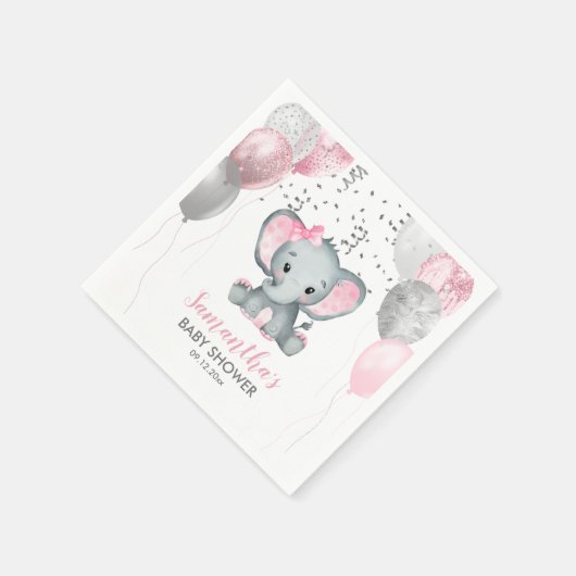 Serviette En Papier Baby shower Ballons roses Eléphant fille mignonne (Coin)