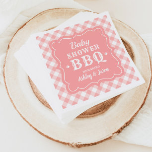 Serviette En Papier Baby shower BBQ Blush rose et blanc En vichy Plaid