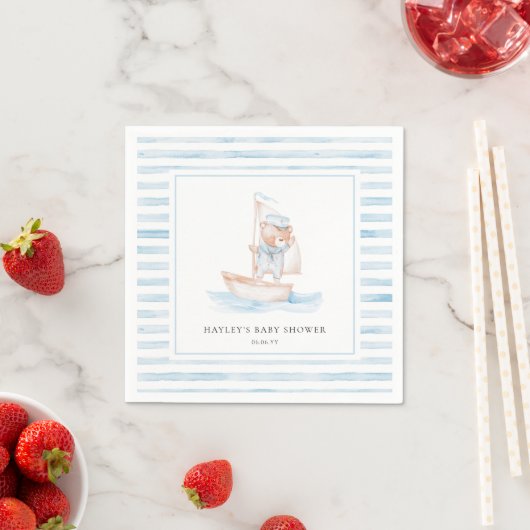 Serviette En Papier Baby shower Bear Bleu Stripe (En situation)