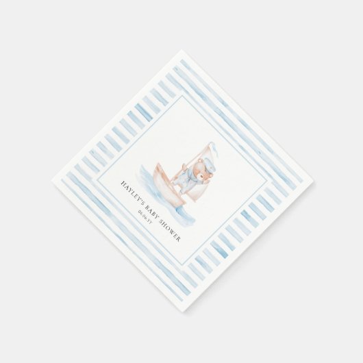 Serviette En Papier Baby shower Bear Bleu Stripe (Coin)
