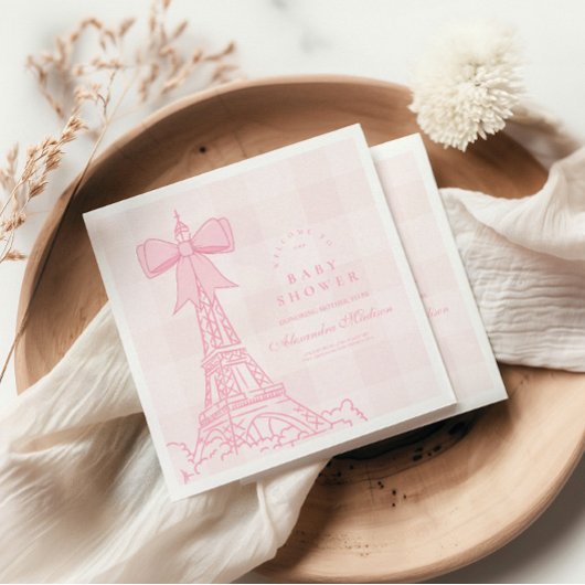 Serviette En Papier Baby shower Bebe de Bow rose Bonjour