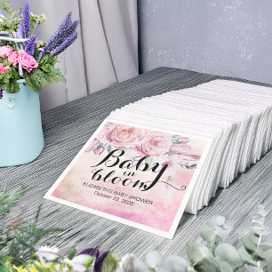 Serviette En Papier Baby shower bébé en fleur Boho Fleurs et plumes