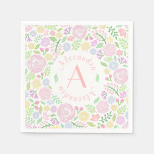 Serviette En Papier Baby shower bébé fille Monogramme Papier floral Na