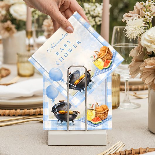Serviette En Papier Baby Shower Bébé Gingham Bleu Bébé Q