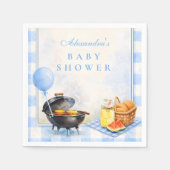 Serviette En Papier Baby Shower Bébé Gingham Bleu Bébé Q (Devant)