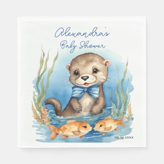 Serviette En Papier Baby shower bébé Otter Boy (Devant)