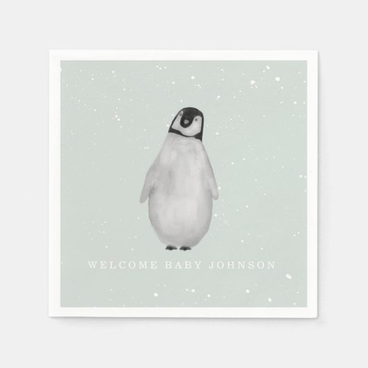 Serviette En Papier Baby shower bébé Penguin Blue Winter Boy (Devant)
