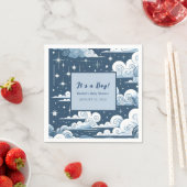 Serviette En Papier Baby shower blanc bleu céleste (En situation)